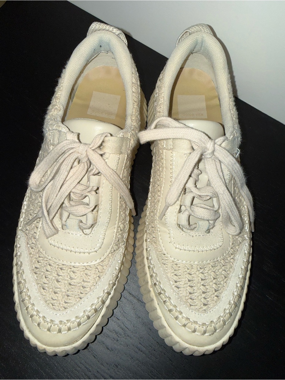Dolce Vita Cream Woven Lace-Up Sneakers